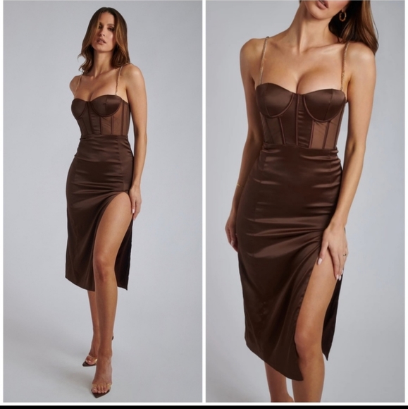 talisa chain strap side split corset midi dress Talisa Chain Strap Side Split Corset Midi Dress - Green